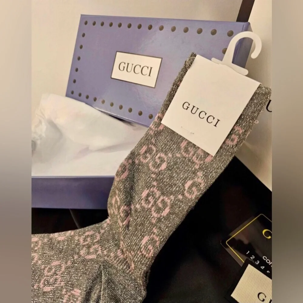 Grey & Pink Metallic Socks Med 5-9 NWT - Picture 7 of 10